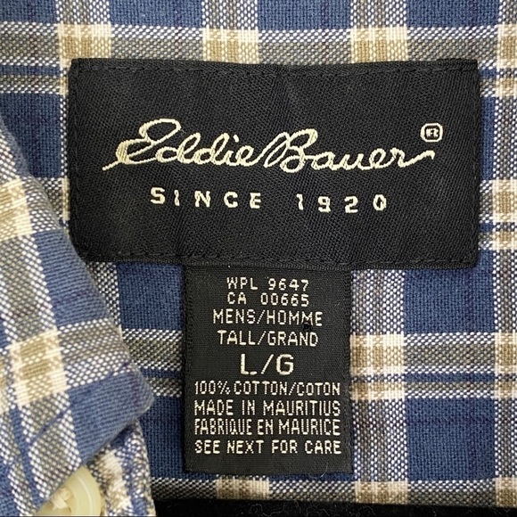 Eddie Bauer Short Sleeve Shirt Mens Large 100% Cotton Button Down Blue Plaid - Picture 9 of 11